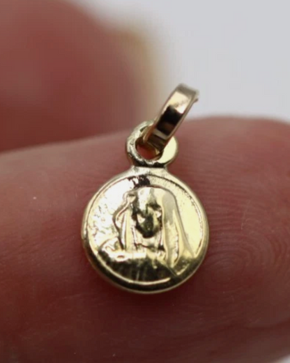 Genuine 9ct Yellow Gold or Sterling Silver 8mm Round Mary Madonna Pendant or Charm