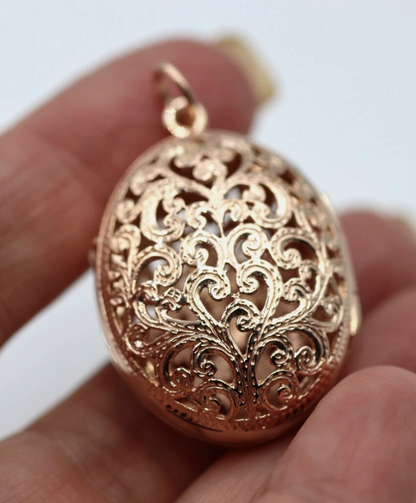 Kaedesigns Genuine 9ct 9k Solid Yellow, Rose or White Gold Filigree Oval Pendant Locket