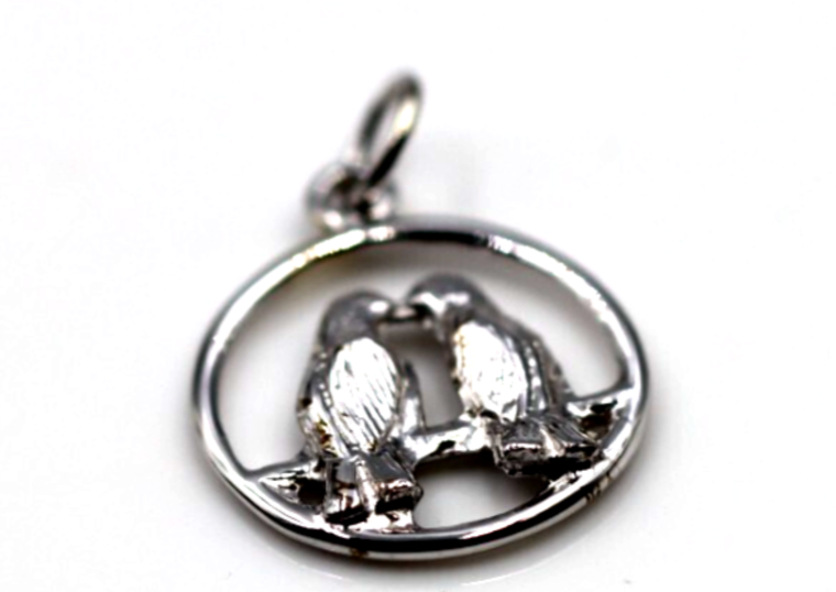 Genuine 9ct Yellow or Rose or White Gold or Silver Lovebirds Love Birds Pendant