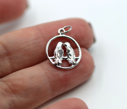 Genuine 9ct Yellow or Rose or White Gold or Silver Lovebirds Love Birds Pendant