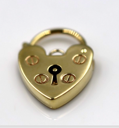 Genuine Small 13.5mm 9ct 9k Yellow Gold Screw Heart Pendant Padlock
