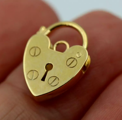 Genuine Small 11mm 9ct Yellow or Rose Gold Screw Heart Pendant Padlock