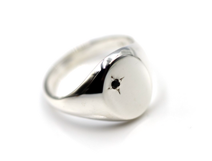 Genuine Solid Sterling Silver 925 Oval Black Sapphire Signet Ring - Choose your size