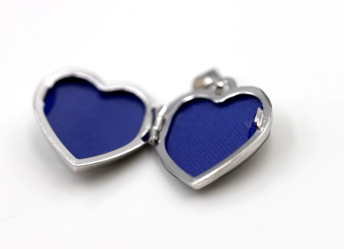 Sterling Silver 925 Heart Enamel Blue Bird Locket Pendant +  Necklace Chain