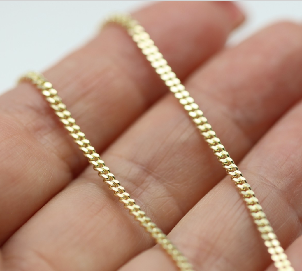 Genuine Solid 9ct 9k 375 Yellow Gold Diamond Cut Curb Necklace Chain 2mm wide