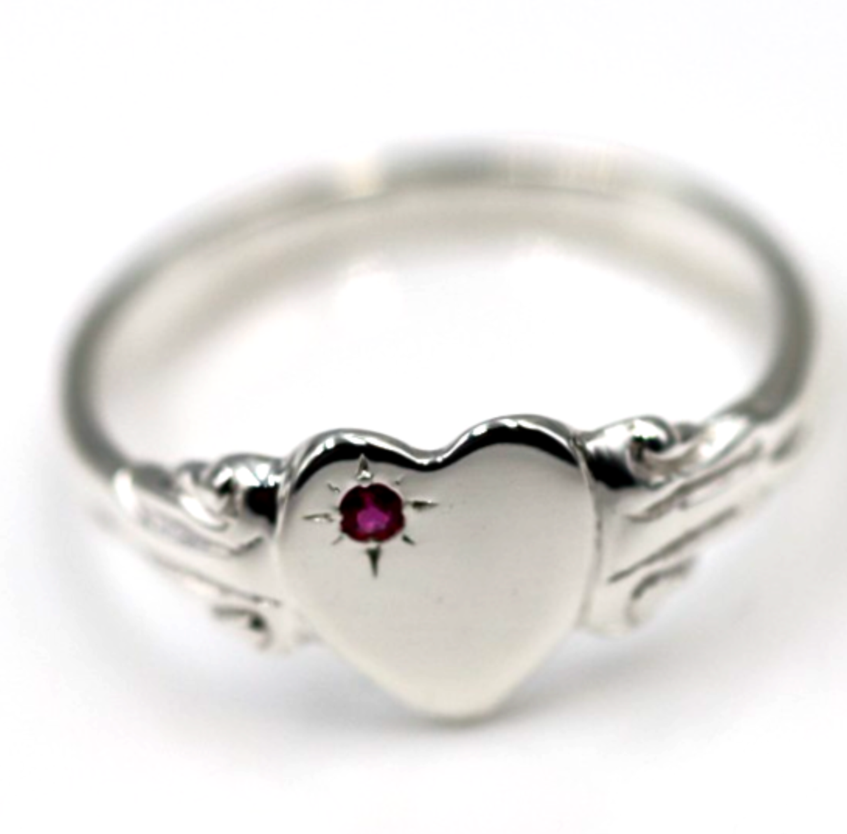 Kaedesigns Sterling Silver 925 Heart Pink Sapphire Set Signet Ring - Choose your size