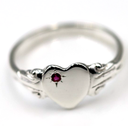 Kaedesigns Sterling Silver 925 Heart Pink Sapphire Set Signet Ring - Choose your size