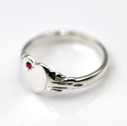 Kaedesigns Sterling Silver 925 Heart Pink Sapphire Set Signet Ring - Choose your size