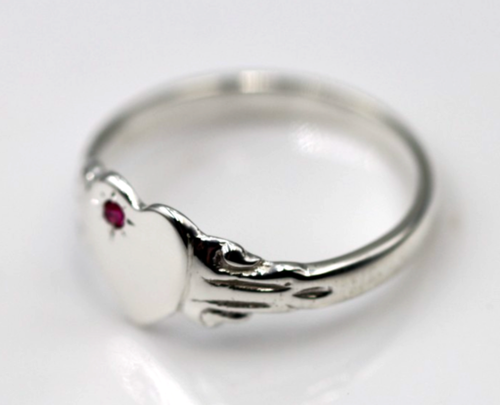 Kaedesigns Sterling Silver 925 Heart Pink Sapphire Set Signet Ring - Choose your size