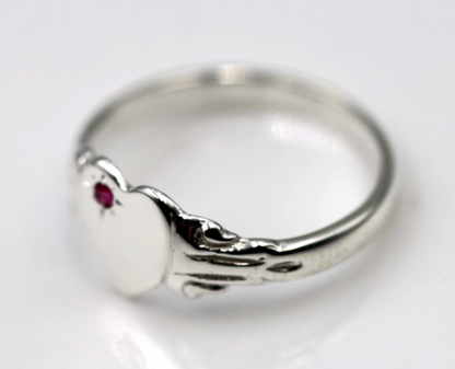 Kaedesigns Sterling Silver 925 Heart Pink Sapphire Set Signet Ring - Choose your size