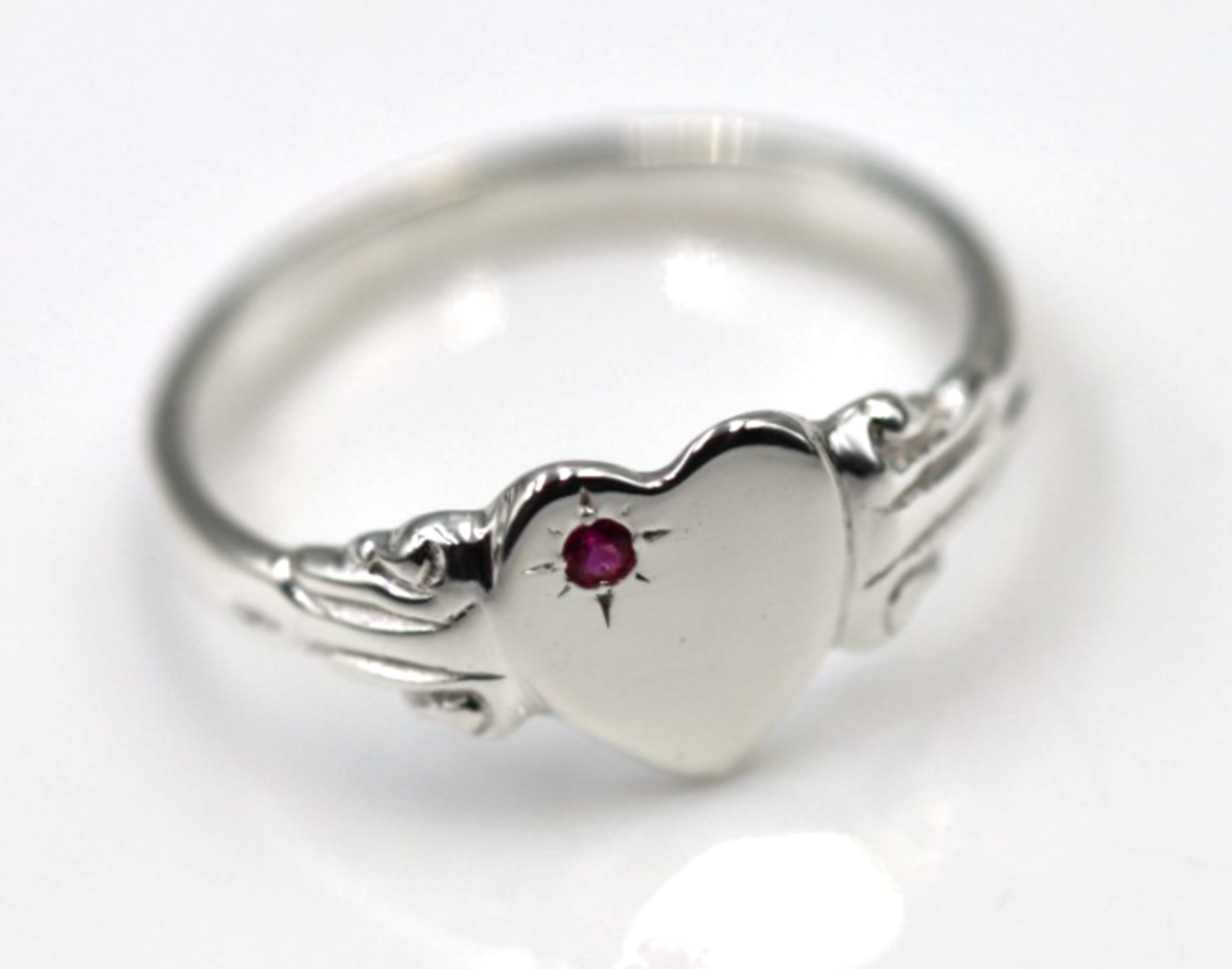 Kaedesigns Sterling Silver 925 Heart Pink Sapphire Set Signet Ring - Choose your size