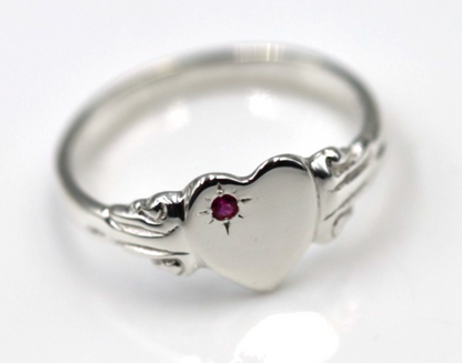 Kaedesigns Sterling Silver 925 Heart Pink Sapphire Set Signet Ring - Choose your size
