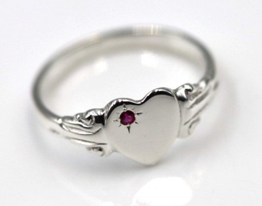 Kaedesigns Sterling Silver 925 Heart Pink Sapphire Set Signet Ring - Choose your size