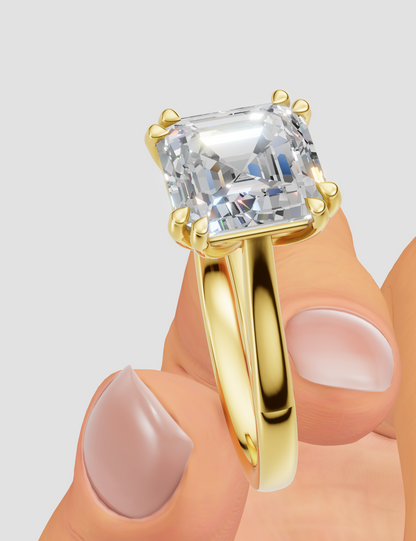Genuine 18ct Yellow Gold 3.07ct Lab Grown Diamond Asscher Claw Solitaire Engagement Ring
