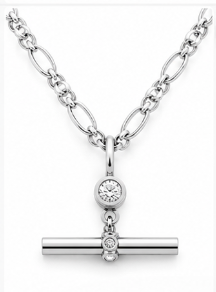 Genuine 9ct 9k 375 White Gold Belcher Chain Necklace plus Lab Grown Diamond T-Bar