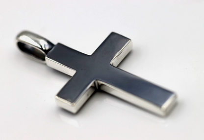 Genuine Large Heavy Oxidised Sterling Silver 925 Cross Pendant