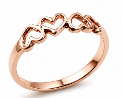 Solid 9ct 9kt 375 Yellow, Rose or White Gold Open Four Heart Signet Ring - Choose your size