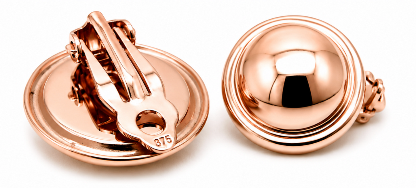 Genuine 9k 9ct 375 Yellow, Rose, White Gold Clip On Large 14mm Half Ball Round Earrings