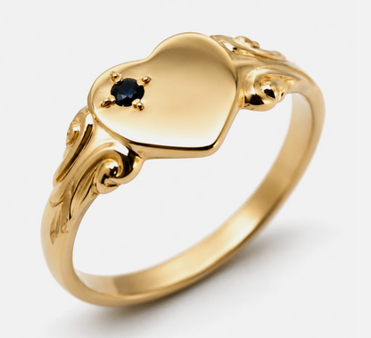 Genuine 9ct 9k 375 Yellow, Rose or White Gold Blue Sapphire Heart Signet Ring