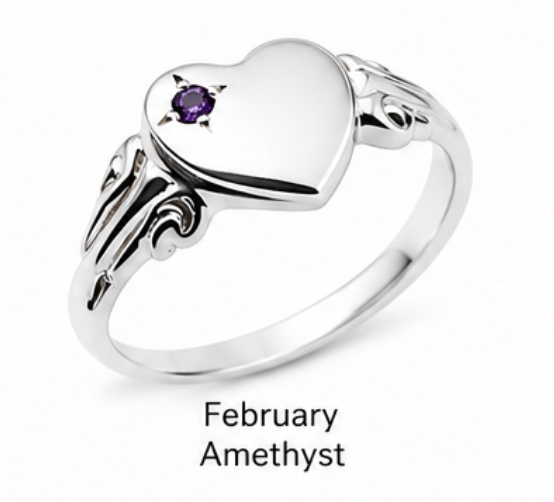 Genuine Sterling Silver 925 Heart Signet Ring Choose Your Size And Gemstone