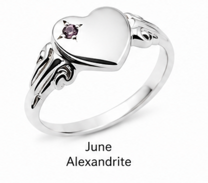 Genuine Sterling Silver 925 Heart Signet Ring Choose Your Size And Gemstone