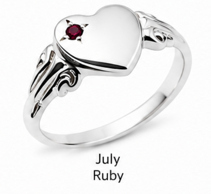 Genuine Sterling Silver 925 Heart Signet Ring Choose Your Size And Gemstone