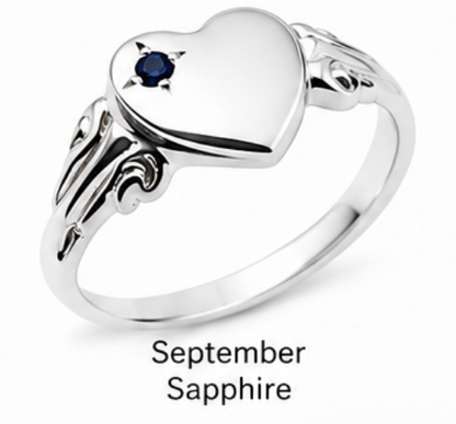 Genuine Sterling Silver 925 Heart Signet Ring Choose Your Size And Gemstone