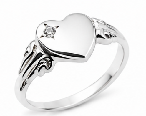 Genuine Sterling Silver 925 Heart Signet Ring Choose Your Size And Gemstone