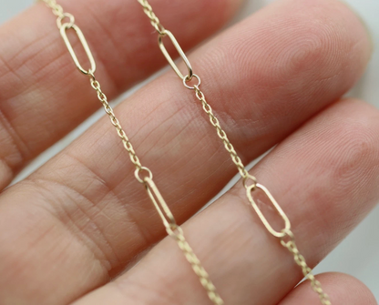 Genuine 9ct 9K 375 Yellow Gold Paperclip Bar Station Link Chain 45cm 2.24g