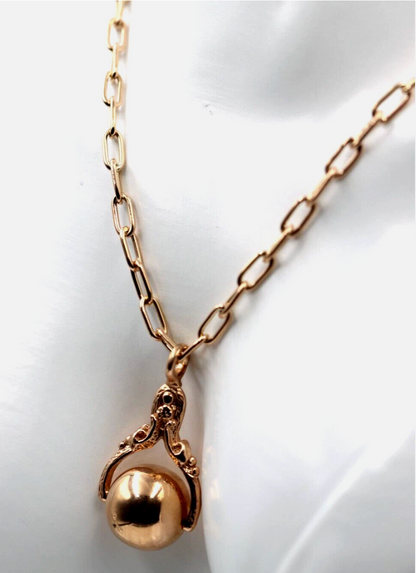 Genuine 9ct 9k Rose Gold 375 Handmade Paper Clip + Spinner Ball Pendant 45cm Necklace