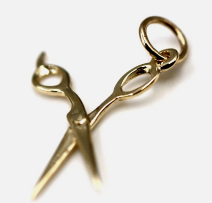 Genuine 9ct 9K 375 Yellow, Rose or White Gold Scissors Hairdresser 3D Pendant Or Charm