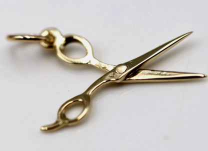Genuine 9ct 9K 375 Yellow, Rose or White Gold Scissors Hairdresser 3D Pendant Or Charm