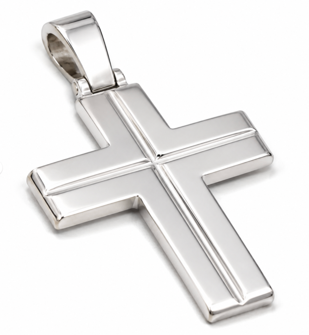 Genuine Solid Sterling Silver 925 Heavy Huge Large Ridged Plain Cross Pendant -  50mm Including Bale x Width 30mm