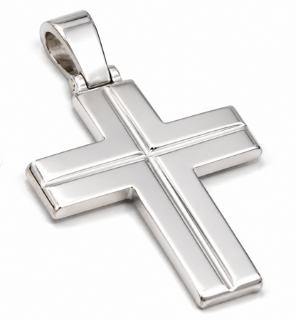 Genuine Solid Sterling Silver 925 Heavy Huge Large Ridged Plain Cross Pendant -  50mm Including Bale x Width 30mm