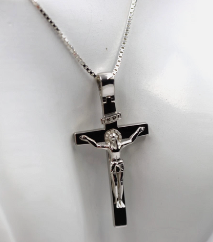 Sterling Silver 925 Solid Heavy Crucifix Cross Pendant Box Chain