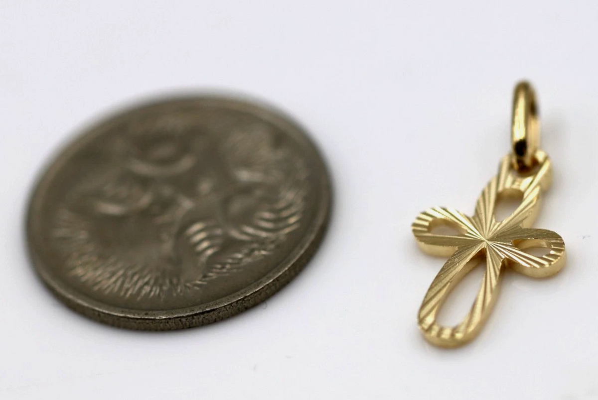 Genuine 9ct 9k 375 Small Yellow Gold Diamond-Cut Open Cross Pendant Charm