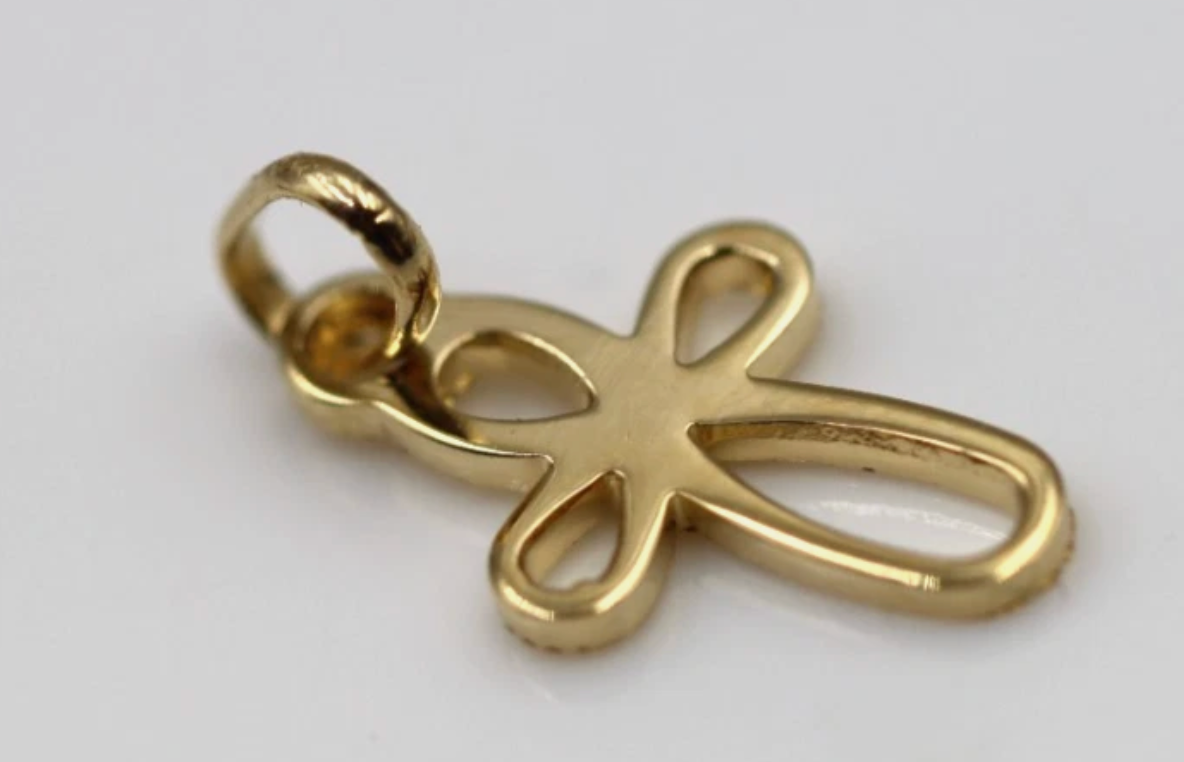 Genuine 9ct 9k 375 Small Yellow Gold Diamond-Cut Open Cross Pendant Charm