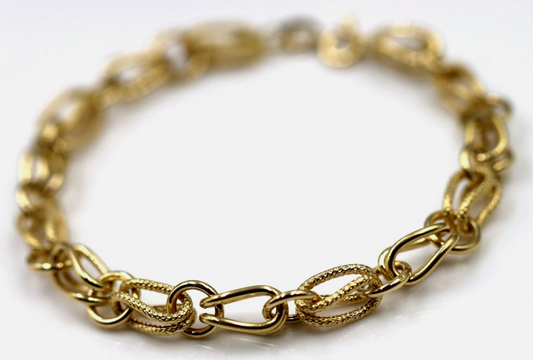 Genuine 18ct 18k 750 Yellow Gold 20cm Hollow Fancy Link Bracelet 7.4grams