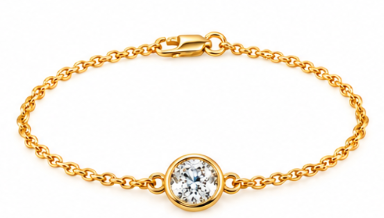 Genuine 9ct 9k 375 Yellow, Rose or White Gold Lab Grown 1.2ct Diamond Round Solitaire Belcher 20cm Bracelet