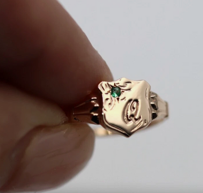 9ct Gold Emerald Shield Signet Ring – Yellow, Rose or White Gold - Choose your ring size H to P