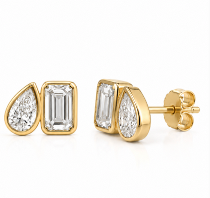 9ct Yellow Gold Toi et Moi Bezel-Set Lab Diamond Stud Earrings – 1.00ct TDW