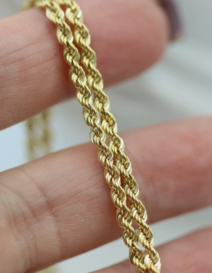 9ct Yellow Gold Diamond-Cut Rope Chain Necklace – 2.7mm, 50cm
