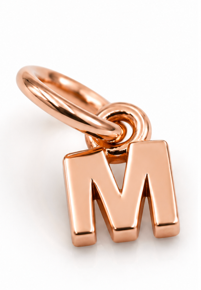 Genuine 9ct 9kt 375 Tiny Very Small Yellow, Rose or White Gold Initial Pendant Charm M