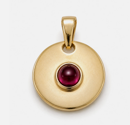 Genuine 9ct 9k 375 Yellow, Rose or White Gold Cabochon 5mm Rhodolite Garnet Disc Round Pendant