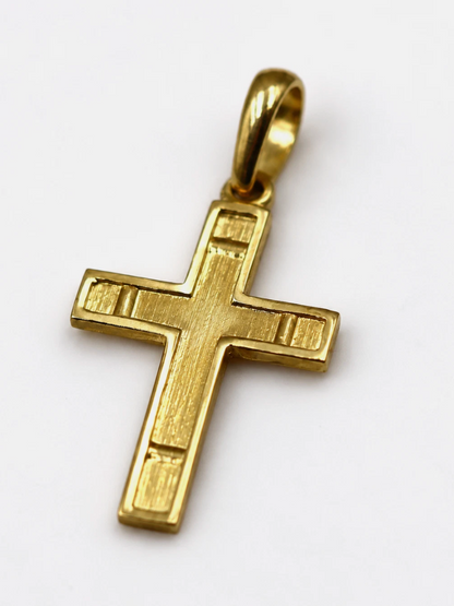 Small 14ct yellow gold cross pendant or charm, front view