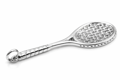Sterling Silver 925 Tennis Racquet Court Sport Pendant / Charm