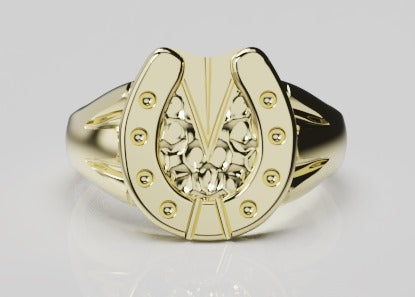 Genuine Solid Large 9ct 9kt Yellow, Rose or White Gold 375 Lucky Horseshoe Ring