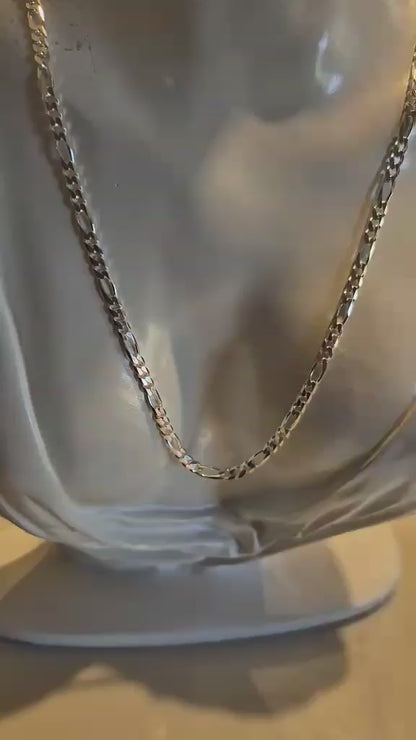 Sterling Silver 925 Bevelled Figaro Diamond Cut Chain 45cm, 50cm, 55cm, 60cm or 70cm Necklace