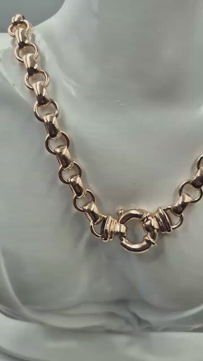 Genuine 9ct Yellow, Rose or White Gold 375, Solid Heavy Oval Belcher Necklace Chain 50 grams 50cm