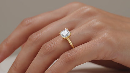 Genuine 18ct Yellow Gold 3.07ct Lab Grown Diamond Asscher Claw Solitaire Engagement Ring